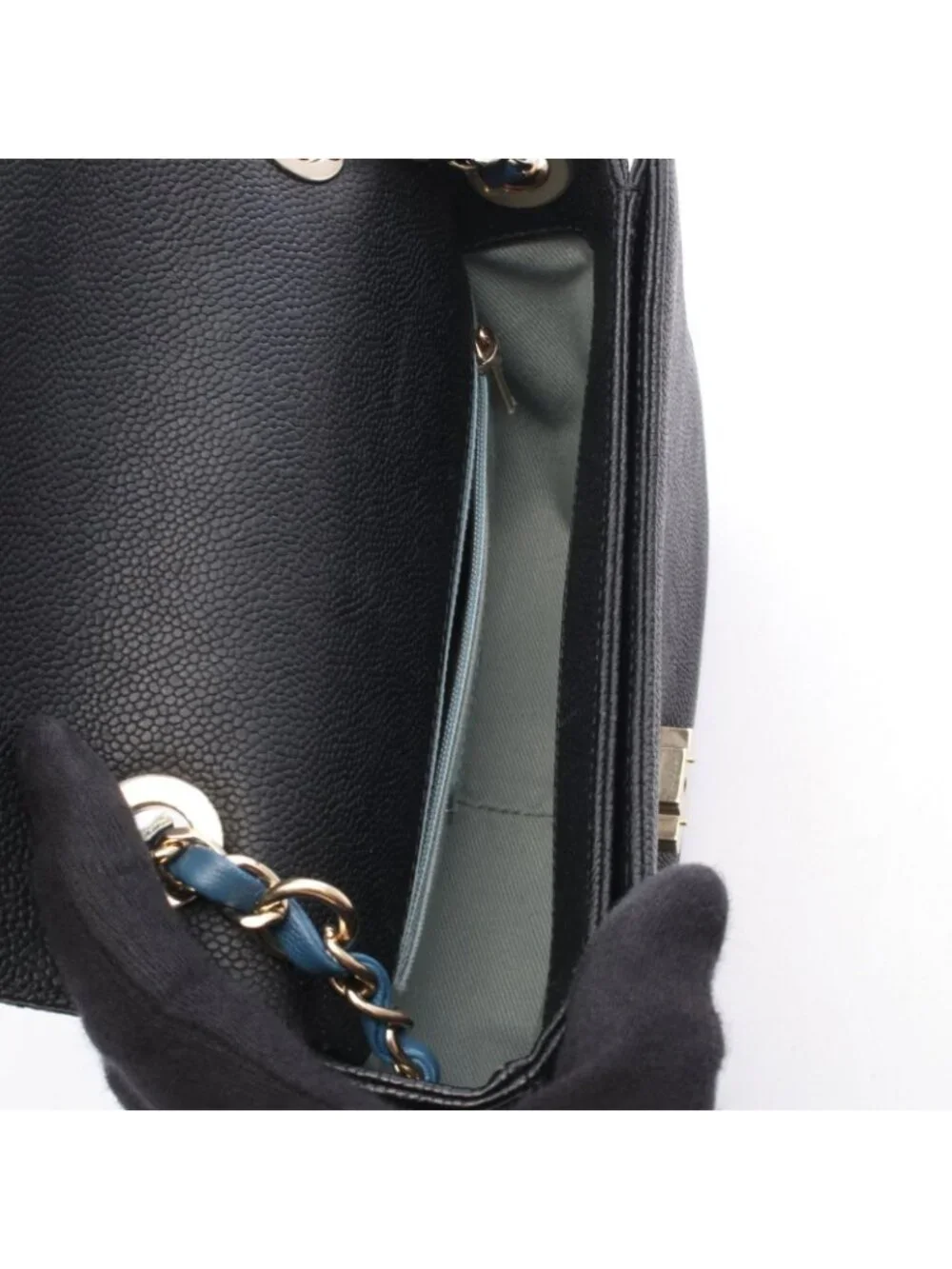 Chanel Shoulder Bag Quilted Half Coco Black Caviar Leather 2-Way Chain